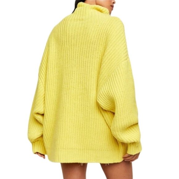 Free People Size Small Oversized Swim Too Deep Lemon Yellow Cowl Neck Sweater - Picture 2 of 12